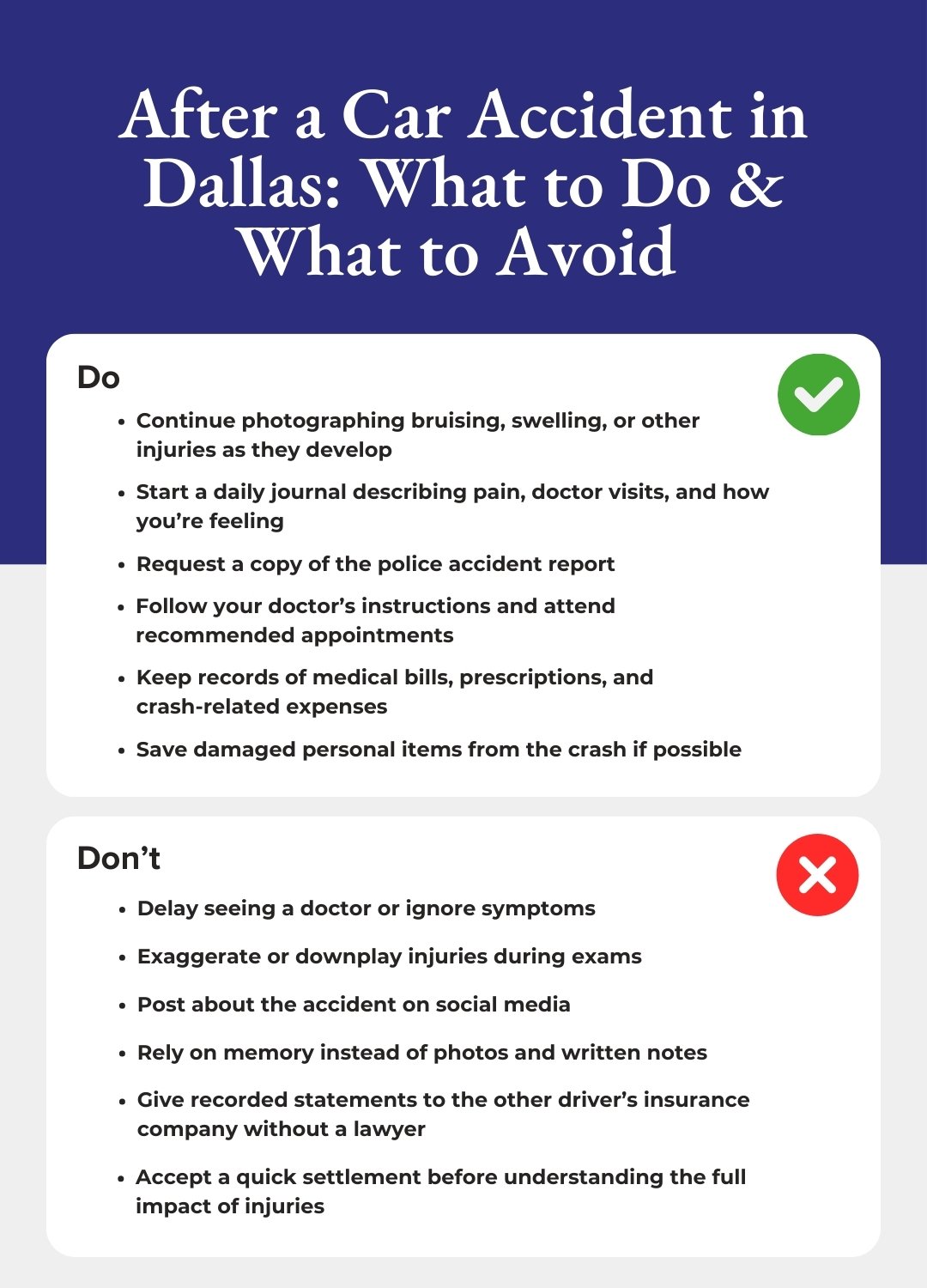 Después de un Accidente de Coche en Dallas: Qué hacer y qué evitar 